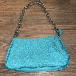 Elegant Turquoise Heart-Patterned Shoulder Bag